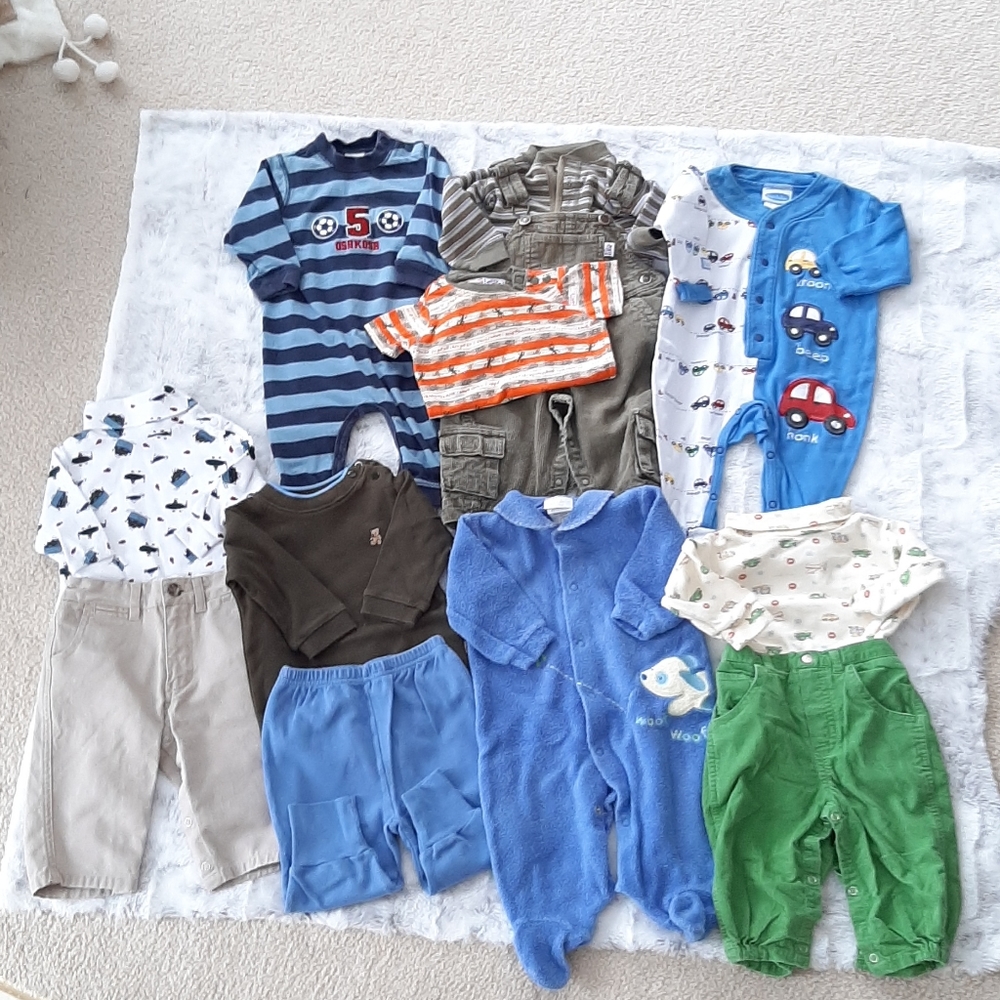 Baby 3-6 month boy blue green outfit pajama.